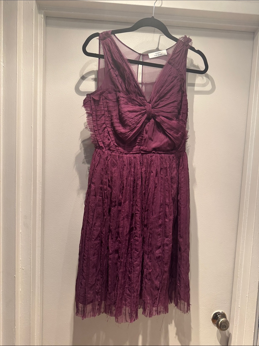 Robert Rodriguez Plum Sheer Knot-Front Dress